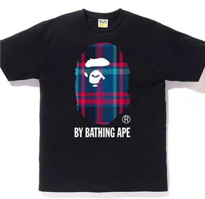 Pre-owned Bape Men's  A Bathing Ape Check By Tee Shirt In Black/navy Blue