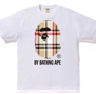 Pre-owned Bape Men's  A Bathing Ape Check By Tee Shirt In White/beige