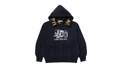 Pre-owned Bape Men's  A Bathing Ape Double Face Pullover Legacy Hoodie In Navy Blue