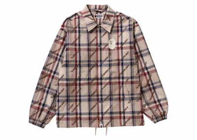 Pre-owned Bape Men's  A Bathing Ape Logo Check Pattern Coach Jacket In Beige