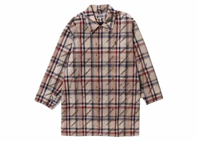 Pre-owned Bape Men's  A Bathing Ape Logo Check Pattern Long Coat In Beige In Sand