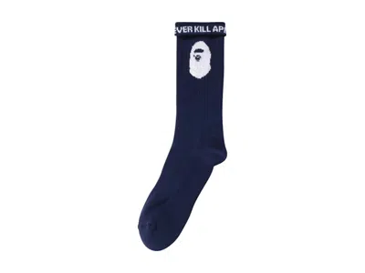 Pre-owned Bape Men's  A Bathing Ape Logo Socks In Navy Blue
