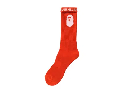 Pre-owned Bape Men's  A Bathing Ape Logo Socks In Orange