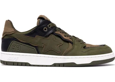 Pre-owned Bape Men's  A Bathing Ape Sk8 Sta #6 Sneakers In Olive Drab/black In Multi