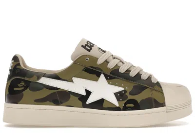 Pre-owned Bape Men's  A Bathing Ape Skull Sta 1st Camo Sneakers In Green