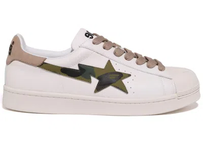 Pre-owned Bape Men's  A Bathing Ape Skull Sta Sneakers In White/beige/green