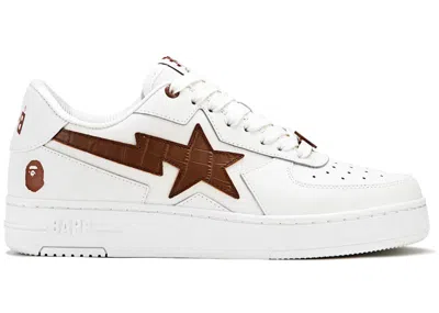 Pre-owned Bape Men's  A Bathing Ape Sta Icon #1 White Croc Sneakers In Brown