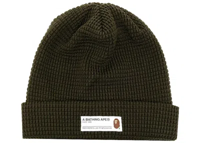 Pre-owned Bape Men's  A Bathing Ape Waffle Knit Cap In Olivedrab Green