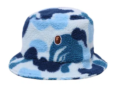 Pre-owned Bape Men's  Abc Camo Boa Fleece Bucket Hat In Blue