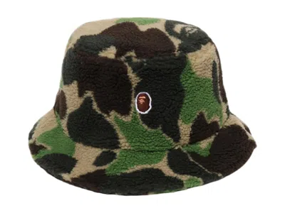 Pre-owned Bape Men's  Abc Camo Boa Fleece Bucket Hat In Green