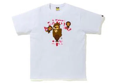 Pre-owned Bape Men's  Abc Camo College Milo Tee Shirt In White/pink In Multi