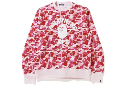 Pre-owned Bape Men's  Abc Camo College Wide Crewneck Sweatshirt In Pink