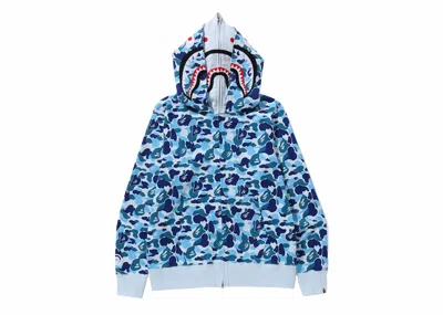 Pre-owned Bape Men's  Abc Camo Double Shark Full Zip Hoodie (fw23) In Blue