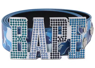 Pre-owned Bape Men's  Abc Camo Leather Belt In Blue