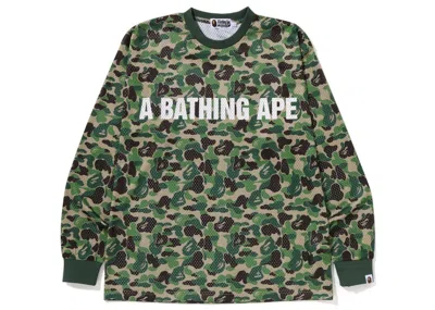 Pre-owned Bape Men's  Abc Camo Mesh Relaxed Fit Long Sleeve Tee Shirt In Green