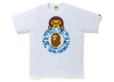 Pre-owned Bape Men's  Abc Camo Milo On Busy Works Tee Shirt In White/blue