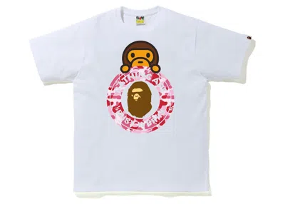 Pre-owned Bape Men's  Abc Camo Milo On Busy Works Tee Shirt In White/pink In Multi