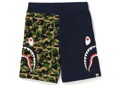 Pre-owned Bape Men's  Abc Camo Side Shark Sweat Shorts In Green/navy Blue In Multi
