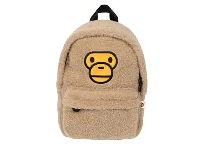 Pre-owned Bape Men's  All Baby Milo Mini Faux Fur Backpack In Beige In Sand