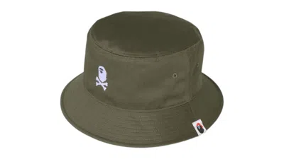 Pre-owned Bape Men's  Ape Crossbone Bucket Hat In Olivedrab Green