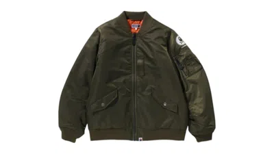Pre-owned Bape Men's  Ape Crossbone Ma1 Jacket In Olivedrab Green