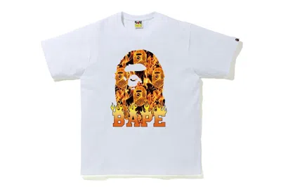 Pre-owned Bape Men's  Ape Head Flame T-shirt In White/orange