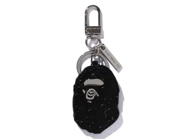 Pre-owned Bape Men's  Ape Head Leather Keychain In Black