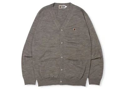 Pre-owned Bape Men's  Ape Head One Point Knit Cardigan In Gray
