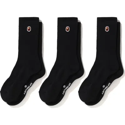 Pre-owned Bape Men's  Ape Head One Point Socks (3pack) In Black
