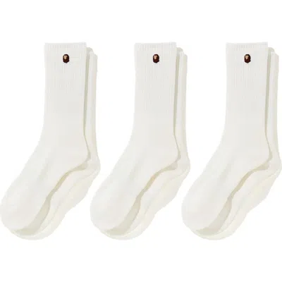 Pre-owned Bape Men's  Ape Head One Point Socks (3pack) In White