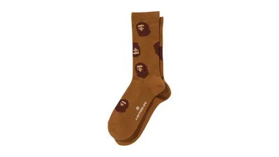 Pre-owned Bape Men's  Ape Head Pattern Socks (fw25) In Brown