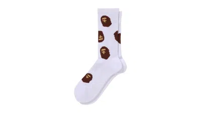 Pre-owned Bape Men's  Ape Head Pattern Socks (fw25) In White