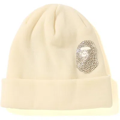 Pre-owned Bape Men's  Ape Head Swarovski Knit Cap In White