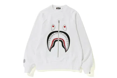 Pre-owned Bape Men's  Applique Metal Zip Shark Crewneck Sweatshirt In White