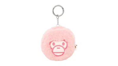 Pre-owned Bape Men's  Baby Milo Plush Doll Headphone Holder Keychain In Pink