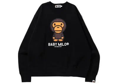 Pre-owned Bape Men's  Baby Milo Relaxed Fit Crewneck Sweatshirt In Black