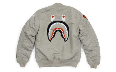 Pre-owned Bape Men's  Back Shark Ma1 Bomber Jacket In Grey