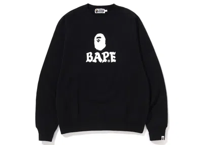 Pre-owned Bape Men's   Front Logo Relaxed Fit Crewneck Sweatshirt In Black