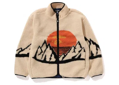 Pre-owned Bape Men's   Mountain Relaxed Fit Boa Jacket In Beige In Sand
