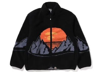 Pre-owned Bape Men's   Mountain Relaxed Fit Boa Jacket In Black
