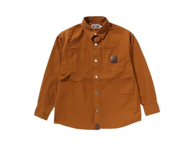 Pre-owned Bape Men's  Bathing Ape Logo Canvas Long Sleeve Work Shirt In Brown