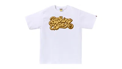 Pre-owned Bape Men's  Bathing Ape Script Logo Tee Shirt In White/brown In Multi