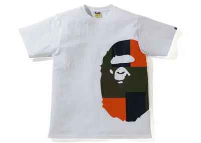 Pre-owned Bape Men's  Block Side Big Ape Head Tee Shirt In White/orange