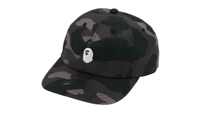Pre-owned Bape Men's  Camo Ape Head One Point Panel Cap In Black