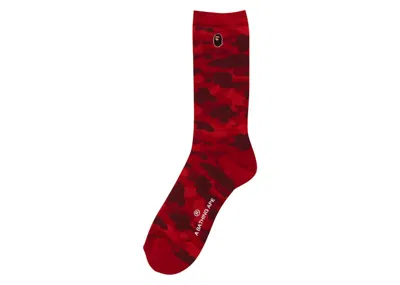 Pre-owned Bape Men's  Camo Ape Head One Point Socks In Red