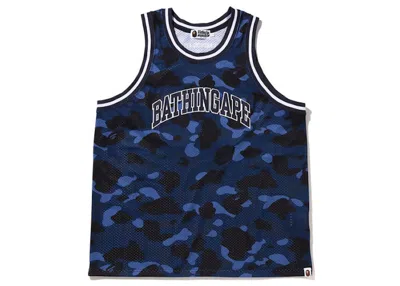 Pre-owned Bape Men's  Camo Basketball Tank Top In Navy Blue