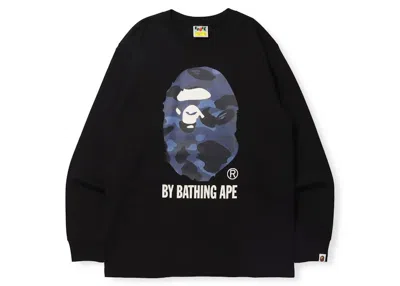 Pre-owned Bape Men's  Camo By Bathing Ape (online Exclusive) Long Sleeve Tee Shirt (fw21) In Black/navy Blue