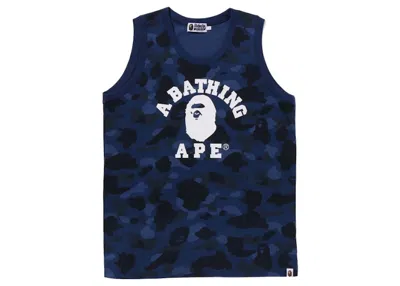 Pre-owned Bape Men's  Camo College Tank Top In Navy Blue