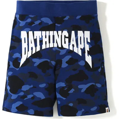 Pre-owned Bape Men's  Camo Logo Sweat Shorts In Blue