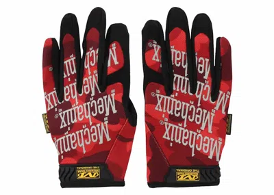 Pre-owned Bape Men's  Camo Mechanix Wear Gloves In Red